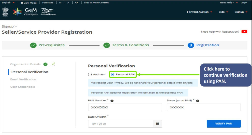 Registration Process through PAN