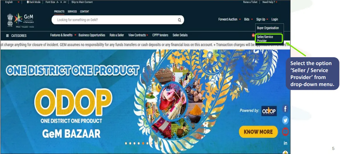 Signup as Seller or Service Provider
