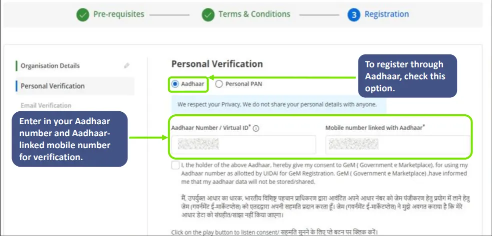 Registration through Aadhaar